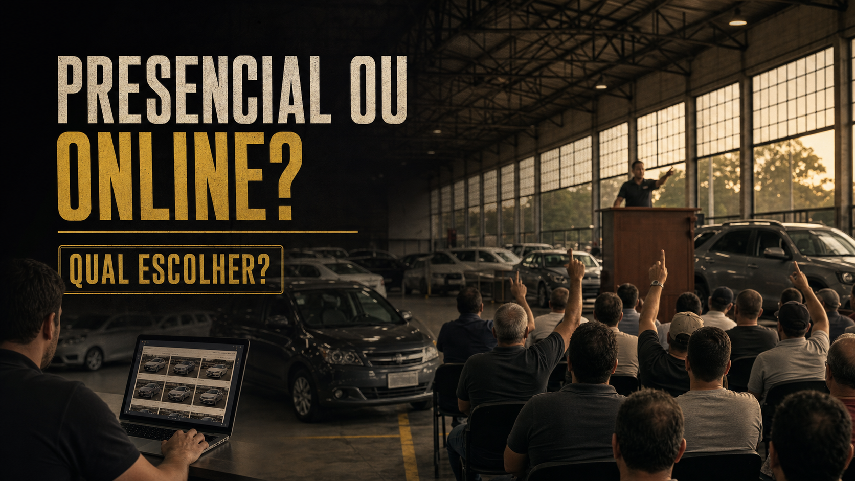Leilão de carro presencial ou online: qual escolher (e por que quase tudo é online hoje)