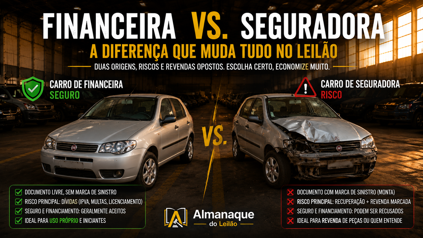 Carro de financeira vs. de seguradora no leilão: a diferença que muda tudo
